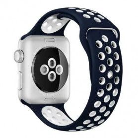 Curea Sport Perforata, compatibila Apple Watch 1/2/3/4, Silicon, 42mm/44mm, Albastru / Alb  - 1
