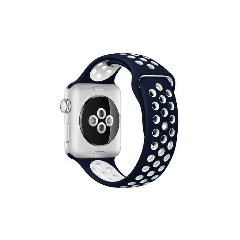Curea Sport Perforata, compatibila Apple Watch 1/2/3/4, Silicon, 42mm/44mm, Albastru / Alb  - 1