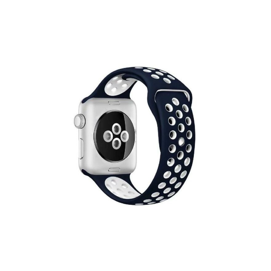 Curea Sport Perforata, compatibila Apple Watch 1/2/3/4, Silicon, 38mm/40mm, Albastru / Alb  - 1