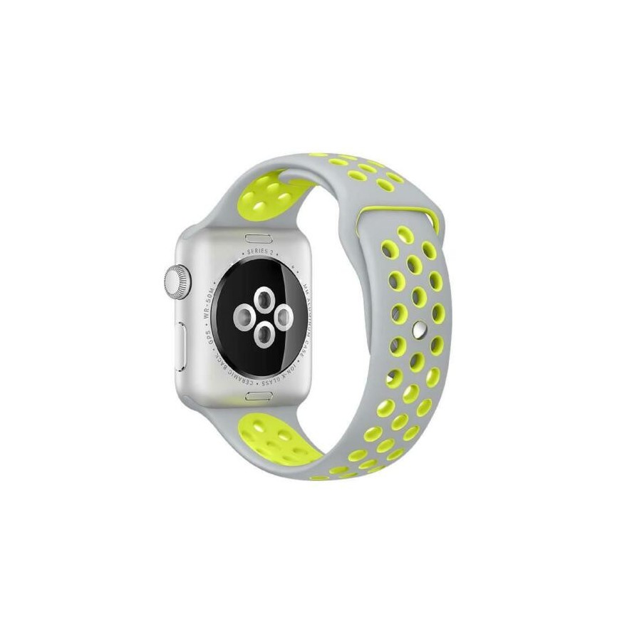 Curea Sport Perforata, compatibila Apple Watch 1/2/3/4, Silicon, 42mm/44mm, Gri / Galben  - 1