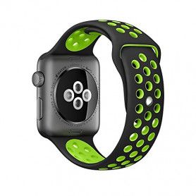 Curea Sport Perforata, compatibila Apple Watch 1/2/3/4, Silicon, 38mm/40mm, Negru / Verde  - 2