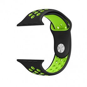 Curea Sport Perforata, compatibila Apple Watch 1/2/3/4, Silicon, 38mm/40mm, Negru / Verde  - 3