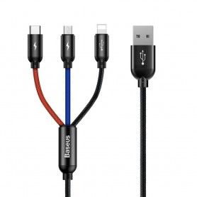 Cablu de date, incarcare 3 in 1, Baseus, Micro-USB, USB-C, Lightning, 3A, 1.2M, negru Baseus - 1