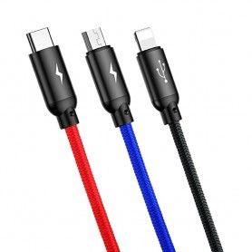 Cablu de date, incarcare 3 in 1, Baseus, Micro-USB, USB-C, Lightning, 3A, 1.2M, negru Baseus - 3