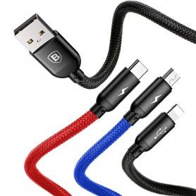 Cablu de date, incarcare 3 in 1, Baseus, Micro-USB, USB-C, Lightning, 3A, 1.2M, negru Baseus - 4