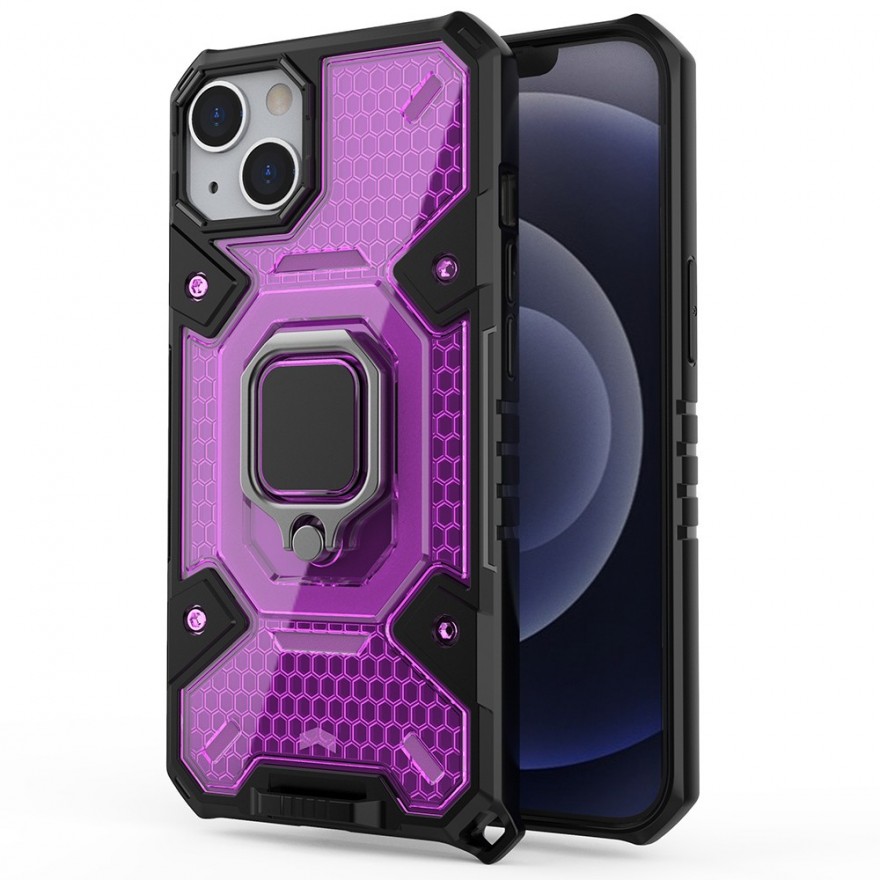 Husa Carcasa Spate pentru iPhone 13 Mini - HoneyComb Armor, Roz cu Violet