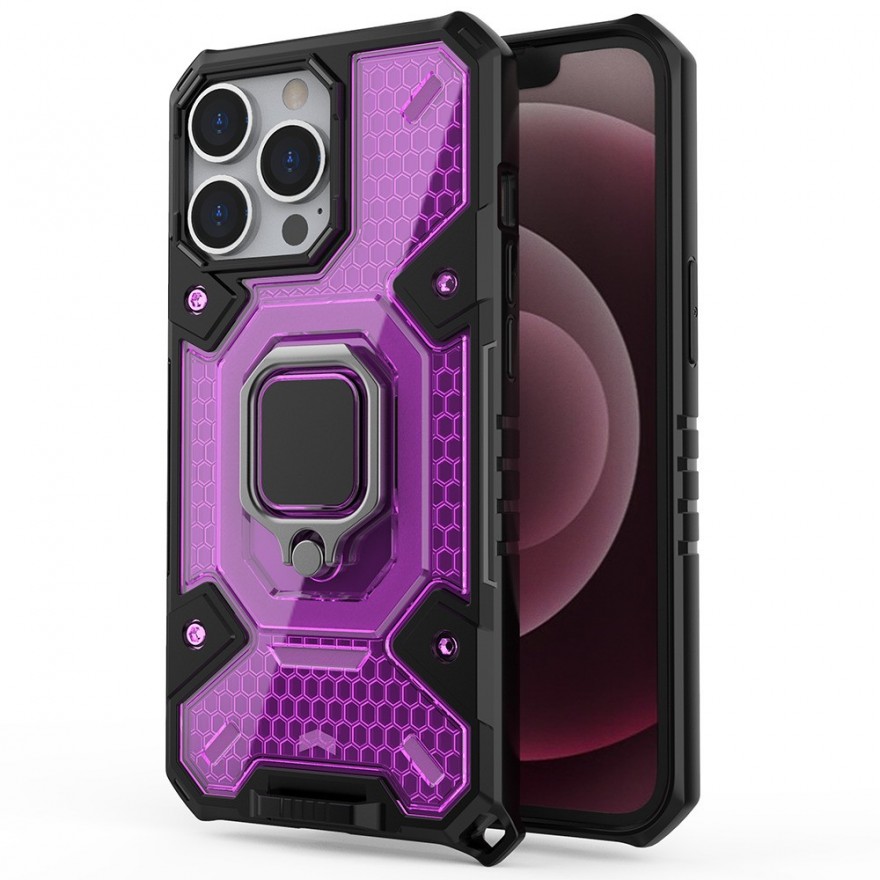 Husa Carcasa Spate pentru iPhone 13 Pro Max - HoneyComb Armor, Roz cu Violet