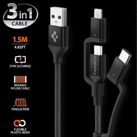 Cablu Spigen C10i3 3in1 Type-c & Lightning & Micro-usb 150cm Black - 2