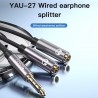 Adaptor audio 2in1 Jack 3.5mm, 1x tata 2x mama (2x Iesire audio), 30cm, Yesido (YAU-27) - Negru