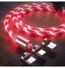 Cablu de Incarcare 3in1, Magnetic, LED Flowing, 1M - Rosu