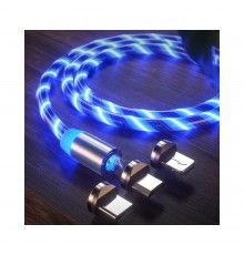 Cablu de Incarcare 3in1 Type-C/Micro USB/Lightning, Magnetic, LED Flowing, 1M - Albastru