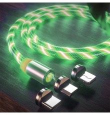 Cablu de Incarcare 3in1, Magnetic, LED Flowing, 1M - Verde