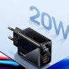 Incarcator priza cu display digital, port Type-C si USB, Fast Charge, 20W (T40), Usams - Negru