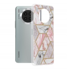 Husa Carcasa Spate pentru Huawei Nova 8i - Marble Design, Hexagoane Roz