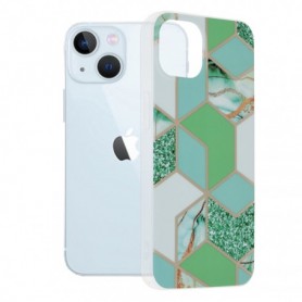 Husa Carcasa Spate pentru iPhone 13 - Marble Design, Hexagoane Verzi