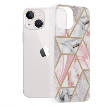 Husa Carcasa Spate pentru iPhone 13 Mini - Marble Design, Hexagoane Roz