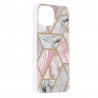 Husa Carcasa Spate pentru iPhone 13 Mini - Marble Design, Hexagoane Roz
