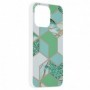 Husa Carcasa Spate pentru iPhone 13 Pro - Marble Design, Hexagoane Verzi