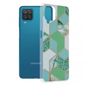 Husa Carcasa Spate pentru Samsung Galaxy A12 / Galaxy A12 (Nacho) - Marble Design, Hexagoane Verzi