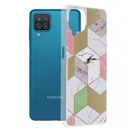 Husa Carcasa Spate pentru Samsung Galaxy A12 / Galaxy A12 (Nacho) - Marble Design, Hexagoane Violet