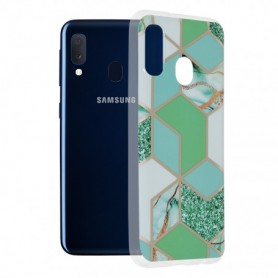 Husa Carcasa Spate pentru Samsung Galaxy A20e - Marble Design, Hexagoane Verzi