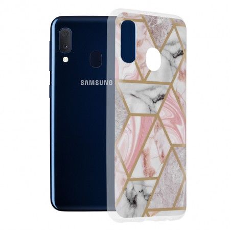 Husa Carcasa Spate pentru Samsung Galaxy A20e - Marble Design, Hexagoane Roz