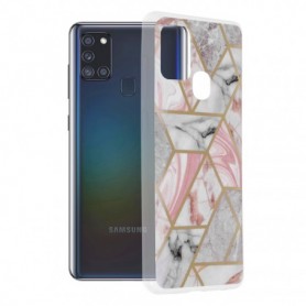 Husa Carcasa Spate pentru Samsung Galaxy A21s - Marble Design, Hexagoane Roz