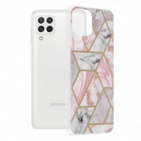 Husa Carcasa Spate pentru Samsung Galaxy A22 4G - Marble Design, Hexagoane Roz