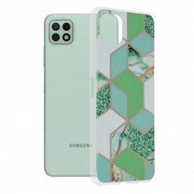 Husa Carcasa Spate pentru Samsung Galaxy A22 5G - Marble Design, Hexagoane Verzi