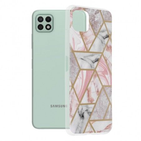 Husa Carcasa Spate pentru Samsung Galaxy A22 5G - Marble Design, Hexagoane Roz