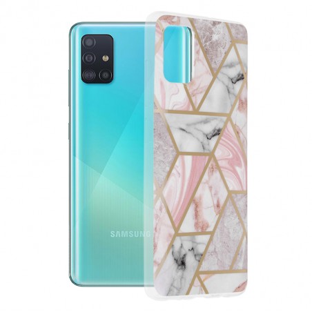 Husa Carcasa Spate pentru Samsung Galaxy A51 - Marble Design, Hexagoane Roz