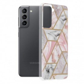 Husa Carcasa Spate pentru Samsung Galaxy S21 - Marble Design, Hexagoane Roz