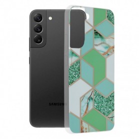Husa Carcasa Spate pentru Samsung Galaxy S22 Plus - Marble Design, Hexagoane Verzi