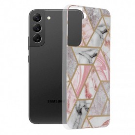 Husa Carcasa Spate pentru Samsung Galaxy S22 Plus - Marble Design, Hexagoane Roz