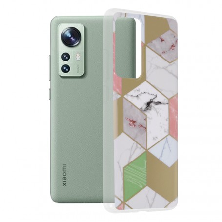 Husa Carcasa Spate pentru Xiaomi 12 - Marble Design, Hexagoane Violet
