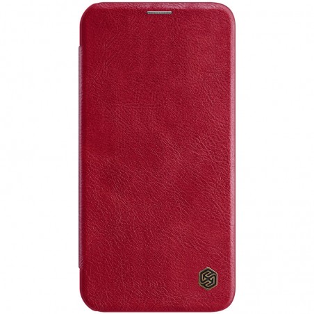 Husa Flip tip carte iPhone 12 Mini - Qin Leather, Nillkin, Rosu