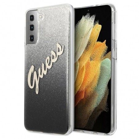 Husa carcasa spate Guess Glitter Gradient Script, Samsung Galaxy S21 / S21 5G, Neagra