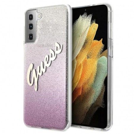 Husa carcasa spate Guess Glitter Gradient Script, Samsung Galaxy S21 / S21 5G, Roz