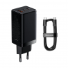 Incarcator Priza USB, 2xType-C, PD65W, 4.5A + Cablu Type-C - Baseus GaN3 Pro (CCGP050101) - Black