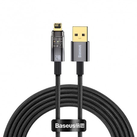 Cablu de Date USB la Lightning 2.4A, 2m - Baseus Explorer Auto Power-Off (CATS000501) - Black