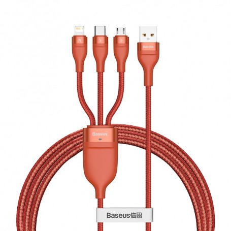 Cablu de Date USB la Lightning, Micro-USB, Type-C 66W, 1.2m - Baseus Flash Series (CA1T3-07) - Orange