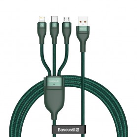 Cablu de Date USB la Lightning, Micro-USB, Type-C 66W, 1.2m - Baseus Flash Series (CA1T3-06) - Green