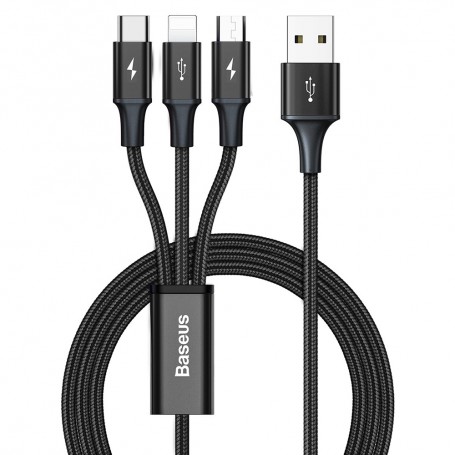 Cablu de Date USB la Type-C, Lightning, Micro-USB 3.5A, 1.2m - Baseus Rapid Series (CAJS000001) - Black