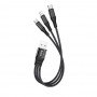 Cablu de Incarcare 3in1 USB-A la Lightning, Type-C, Micro-USB 12W, 2.4A, 0.25m - Hoco Harbor (X47) - Black