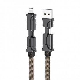 Cablu de Date 4in1 USB-A, Type-C la Lightning, Type-C PD 60W, 1.2m - Hoco Magic Cube (S22) - Black / Brown