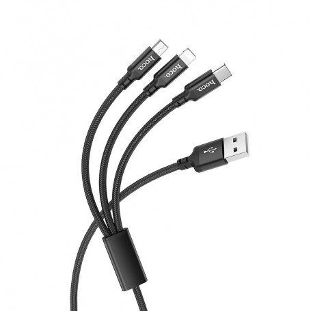 Cablu de Date USB-A la Type-C, Micro-USB, Lightning 2A, 1m - Hoco Times (X14) - Black