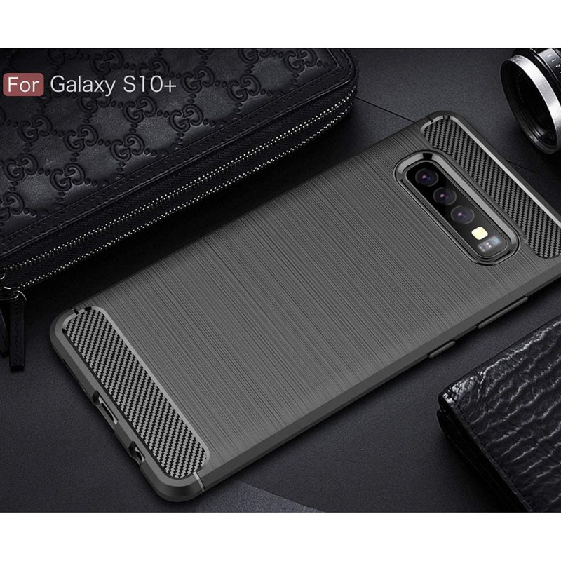 Husa Tpu Carbon Fibre pentru Samsung Galaxy S10+ Plus, Neagra - 2