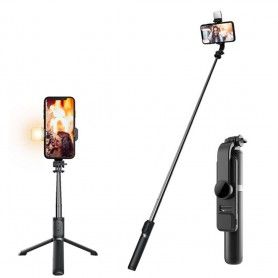 Selfie Stick Stabil cu Trepied si LED, 105cm - Techsuit (Q02S) - Black