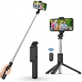 Selfie Stick Stabil Bluetooth, 100cm - Techsuit Remote and Tripod Mount (Q01) - Black