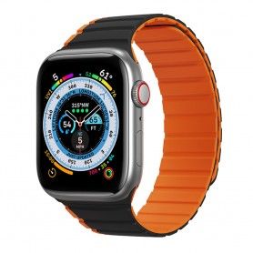 Curea pentru Apple Watch 1/2/3/4/5/6/7/8/SE/SE 2/Ultra (42/44/45/49mm) - Dux Ducis LD Series - Black / Orange